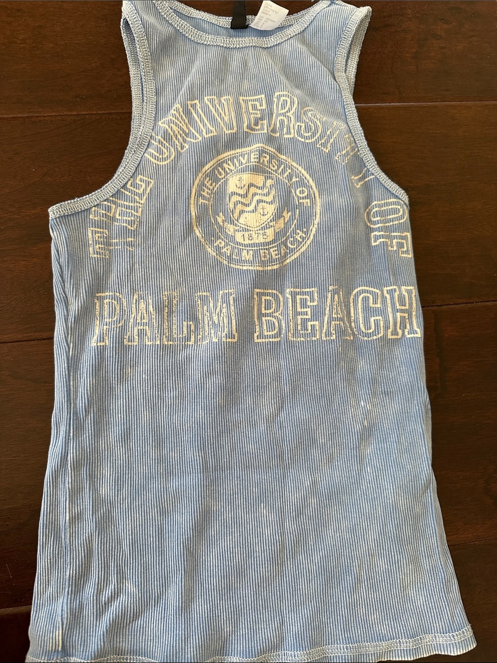 H&M Light Blue Ribbed Tank with White 'Palm Beach' Graphic